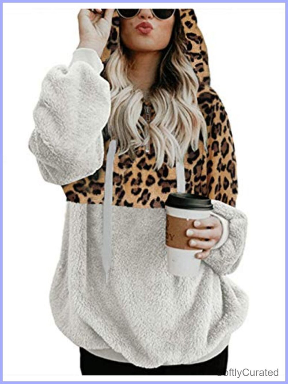 Womens Fuzzy Sherpa Fleece Quarter Zip Hoodie Oversize Pullover